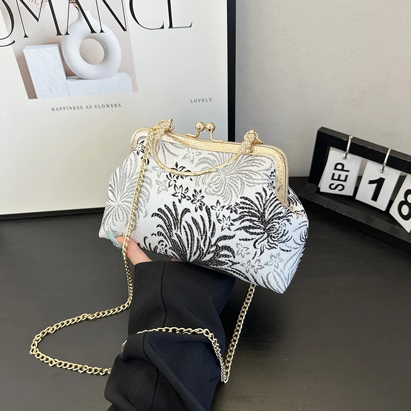 

Новинка 2025 года, горячая распродажа, сумки с ручками сверху для женщин, новые темпераментные модные сумки через плечо с цепочкой и бусинами, универсальные сумки на плечо