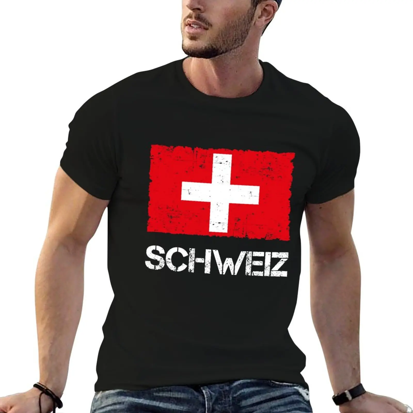 

Switzerland Flag Used Look Vintage T-Shirt man t shirt heavy cotton t shirts for man graphic funny T-Shirt