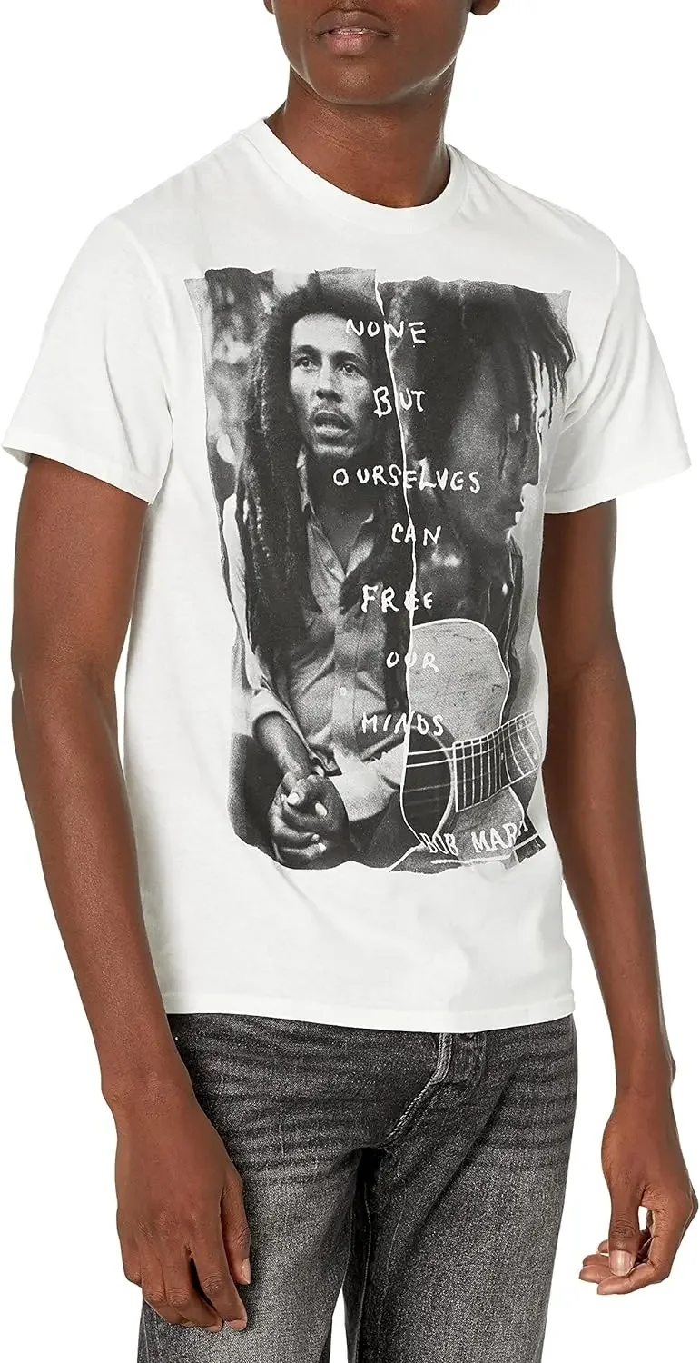 Bob Marley Men's Our Minds T-Shirt White Combine Fun Printed Shirt Men's and Women's Short Sleeve T-Shirts