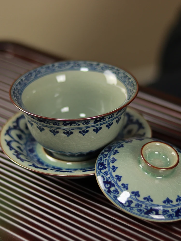 

Handmade Jingdezhen Old Clay Baoxiang Gaiwan Ceramic Household Retro Tea Making Large Bowl Gracked Glaze Supportable