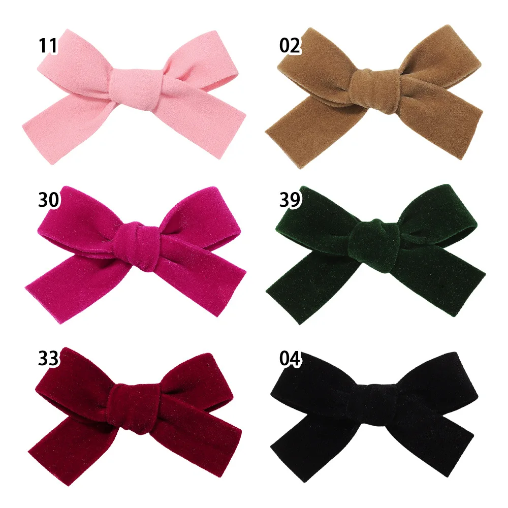 60 PCS/Lot, Flocking Fabric Bow Hair Clips Kids Girls Hair Accessories