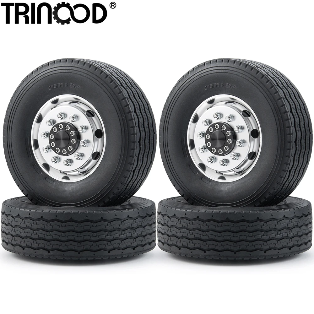 TRINOOD-llantas delanteras Tamiya 1/14, bujes y neumáticos de goma para Tamiya, remolque, Tractor, camión, Control remoto, piezas de actualización de coche