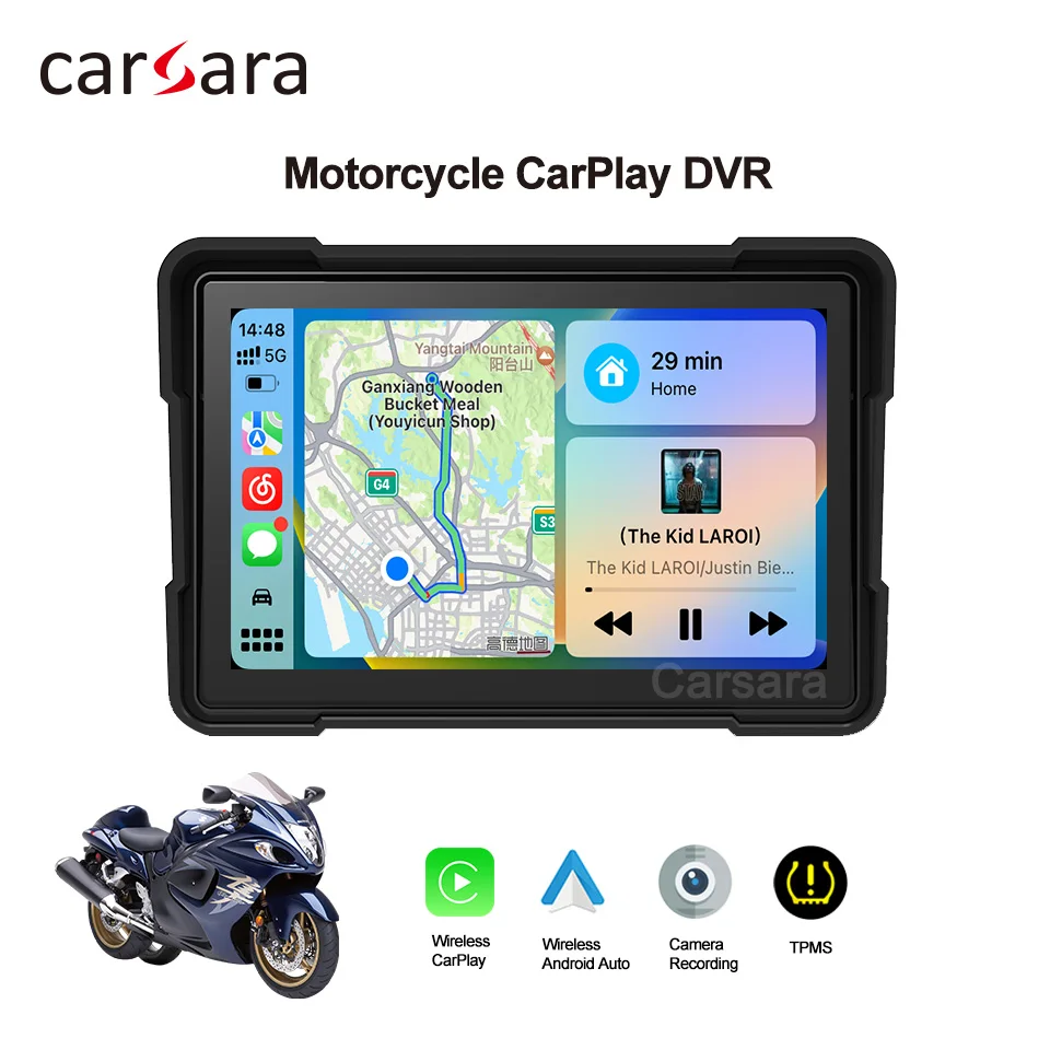 

Autocycle Wireless Android Auto Display CarPlay Monitor Motorbike Navi Screen Waterproof Tablet Optional DVR Rear Camera TPMS