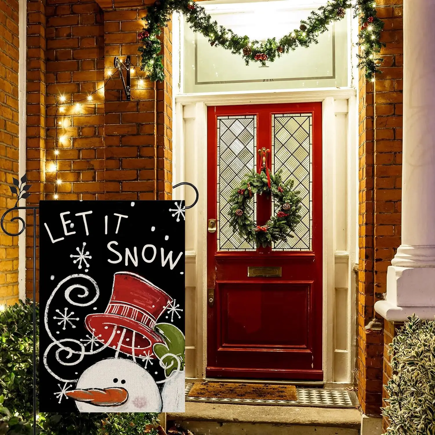 Christmas Snowman Garden Flag 12x18 Double Sided Let it Snow Black Small Burlap Winter Yard Flags for Farmhouse Front Porch Lawn