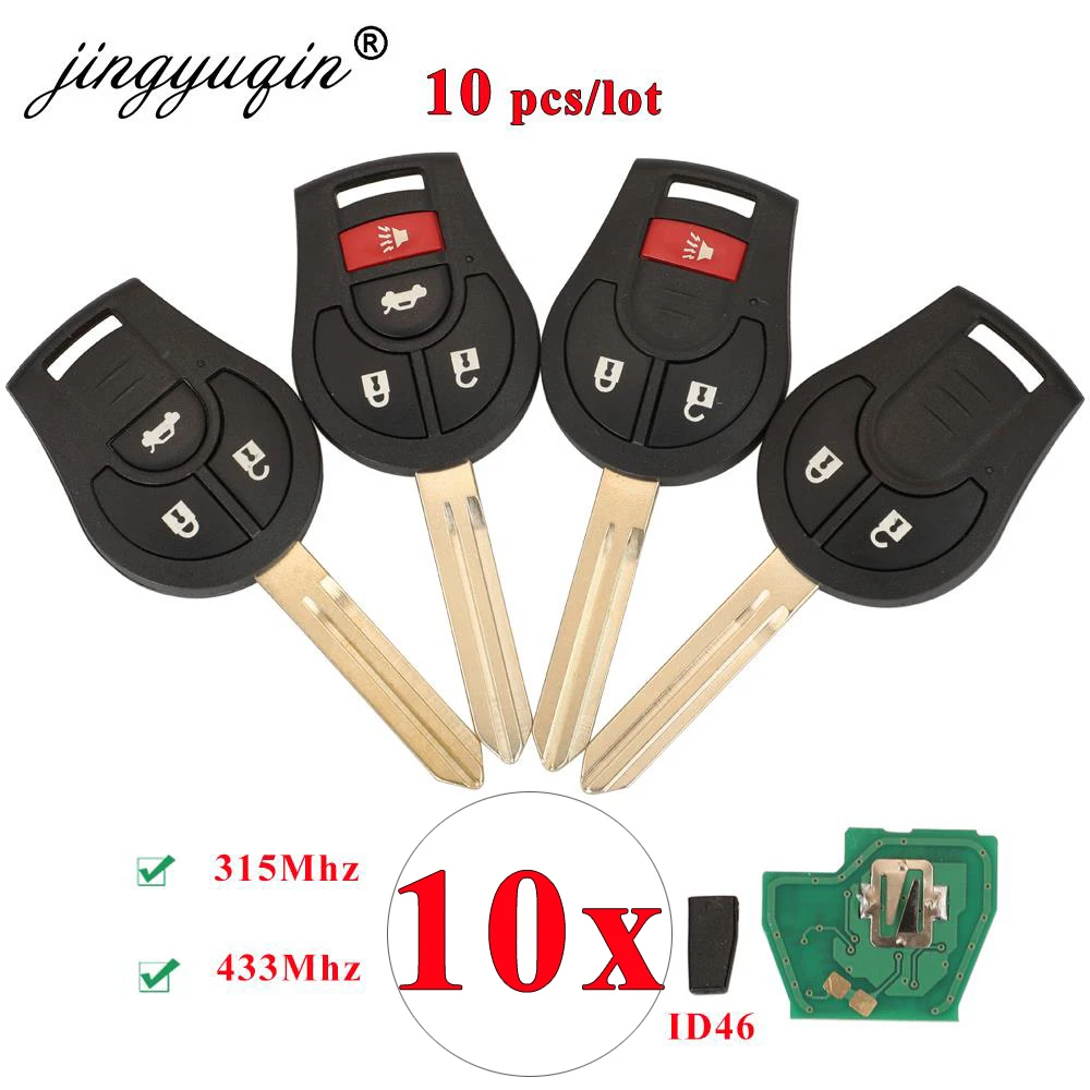 jingyuqin 10Pcslot 3/4 Buttons Remote Car Key for NISSAN CWTWB1U751 CWTWB1U816 Qashqai Sunny Tiida X-Trail 315MHz ID46 Chip