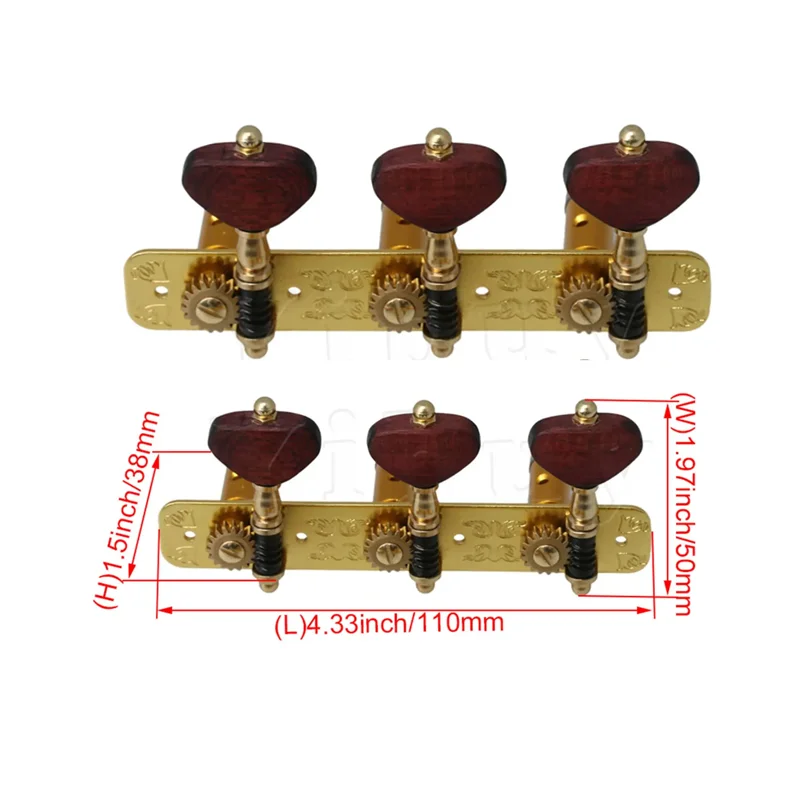

Yibuy Gold-Plated Guitar String Tuning Pegs Tuning Keys Machine Heads Tuners Redwood Handle String Tuners 3L3R Pack of 2