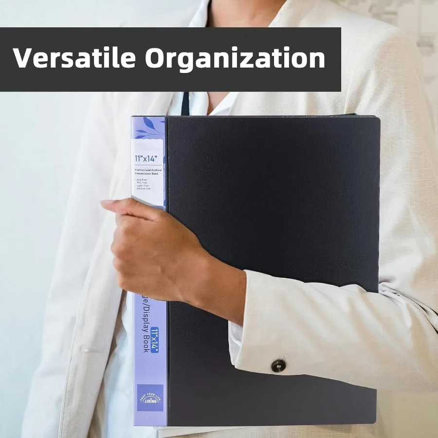 JJRING 11x14 Map Portofolio Seni dengan Kantong Plastik 24-Kantong Binder Portofolio Menampilkan 48 Halaman Buku Presentasi dengan Bl