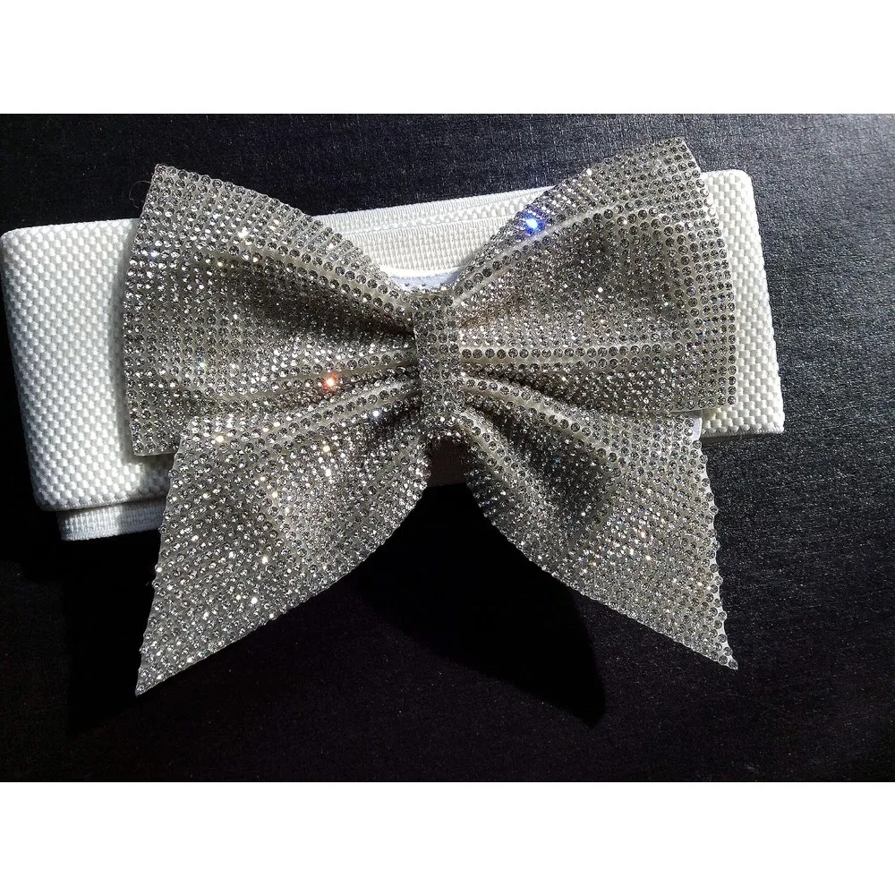 Women\'s Big Rhinestone Bow Elastic Peplum Waistbunds Wide Wedding Party Dress Belts For Women Blingbling Corset