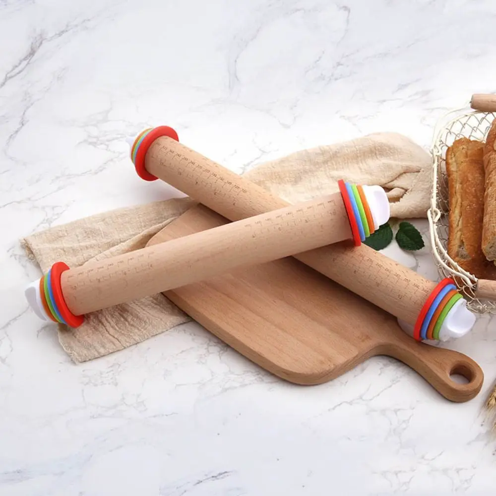 Beech Wood Adjustable Rolling Pin with Scale with Removable Rings Dough Roller 36/43cm Dough Rolling Rod Noodle