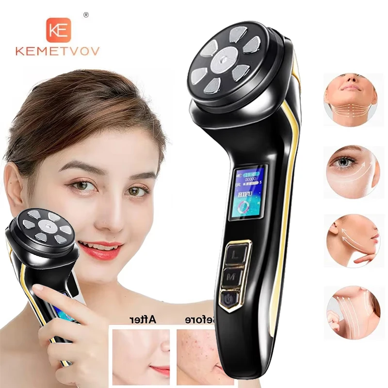 

Мини-аппарат HIFU 4-в-1: ультразвуковой массажер с микротоками EMS для лифтинга лица, омоложения и борьбы с морщинами, прибор для ухода за кожей