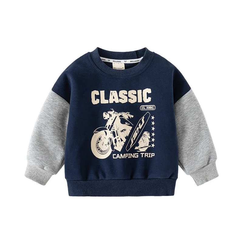 

2024 Autumn Boys Cartoon Letter Printed Fake Two-piece Sweatshirt 2-8T