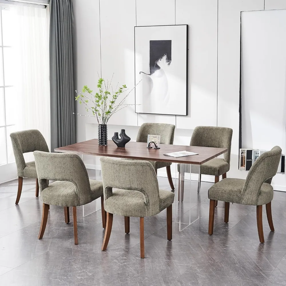 

Wooden Dining Chairs Set of 6, Modern Fabric Upholstered Dining Room Chair Kitchen Chairs, Farmhouse Dinner Chair