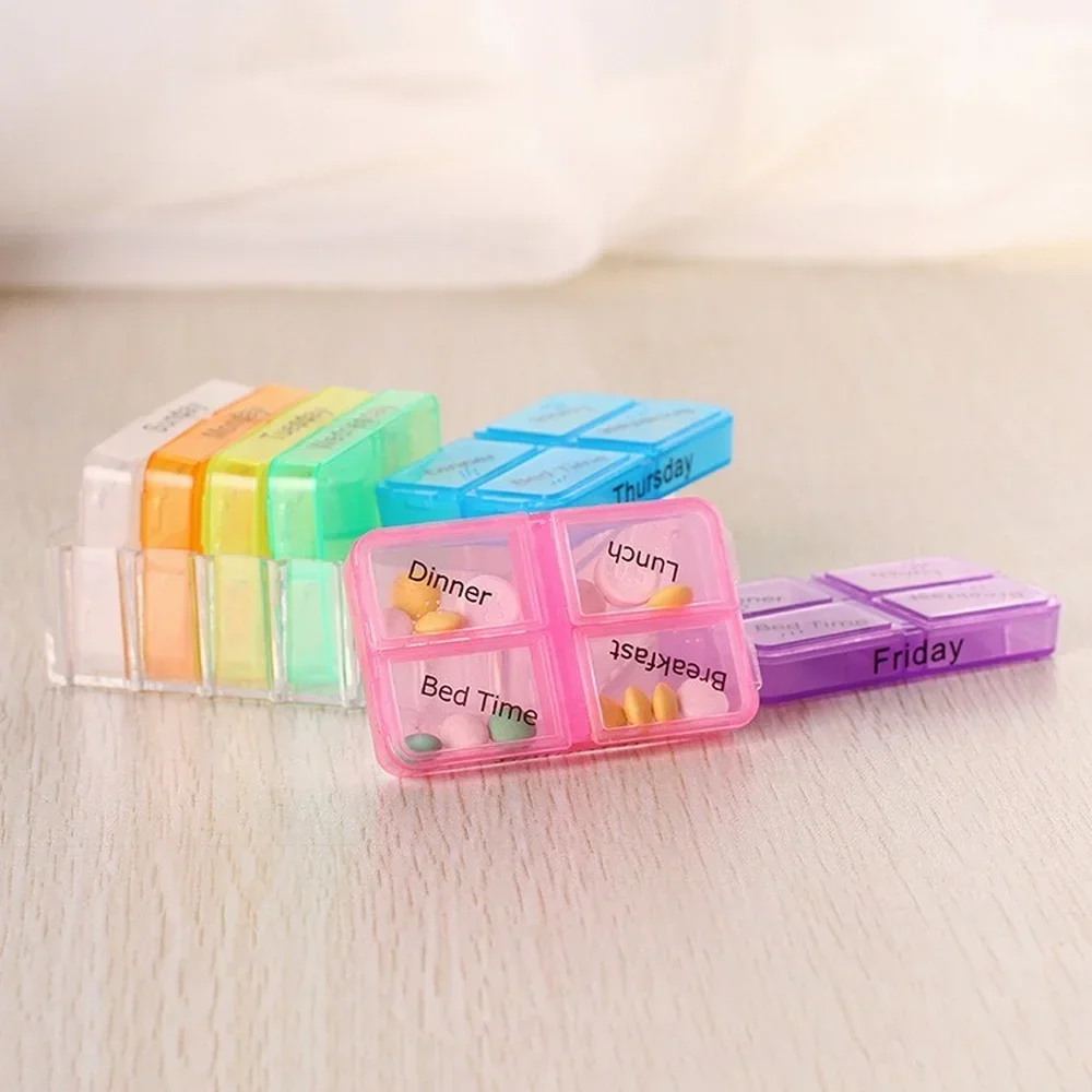 7 Day 28 Grids Rainbow Pill Medicine Box Tablet Medicine Organizer Health Storage Pill Box Holder Splitters With Printed Braille