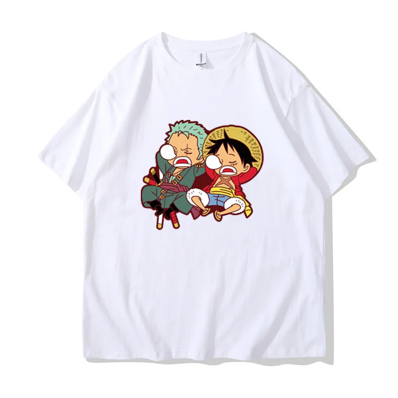 Camiseta feminina de animação japonesa impressa em uma peça, blusa de manga curta, algodão puro, solta e respirável, de alta qualidade