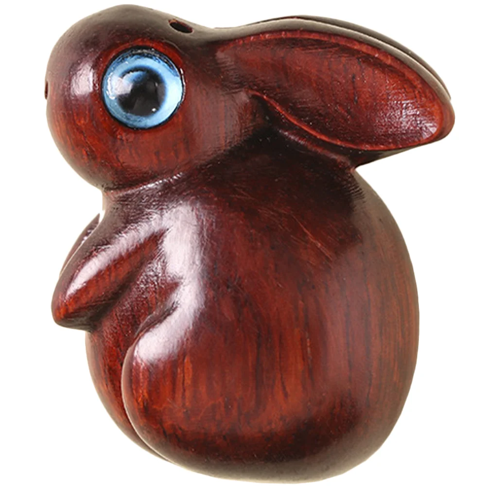 Ebony Rabbit Pendant Key Ring Zodiac Bunny Pendants Vintage Wooden Crafts Desktop Adorn Sandalwood Chain Charms Retro Decor