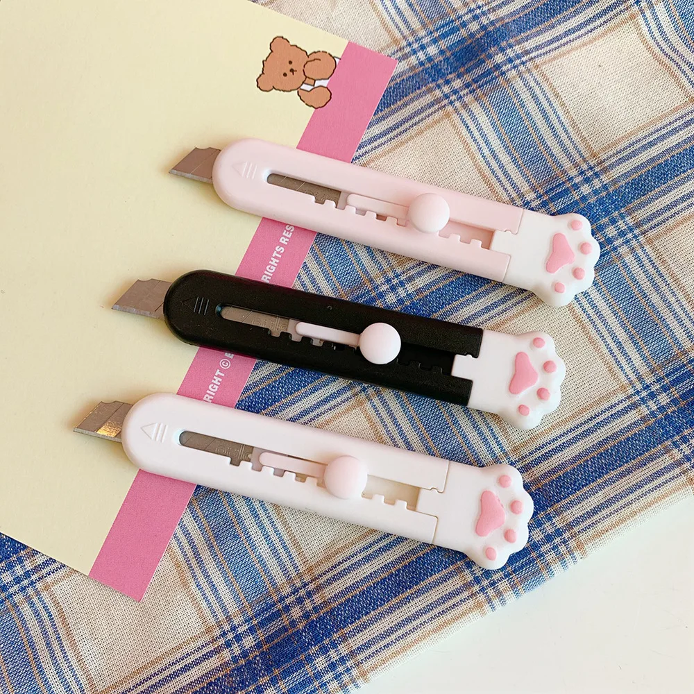 1-12 PC Kawaii Mini Pocket Cat Paw Art Utility Knife Express Box Knife Paper Cutter Craft Wrapping Refillable Blade Stationery