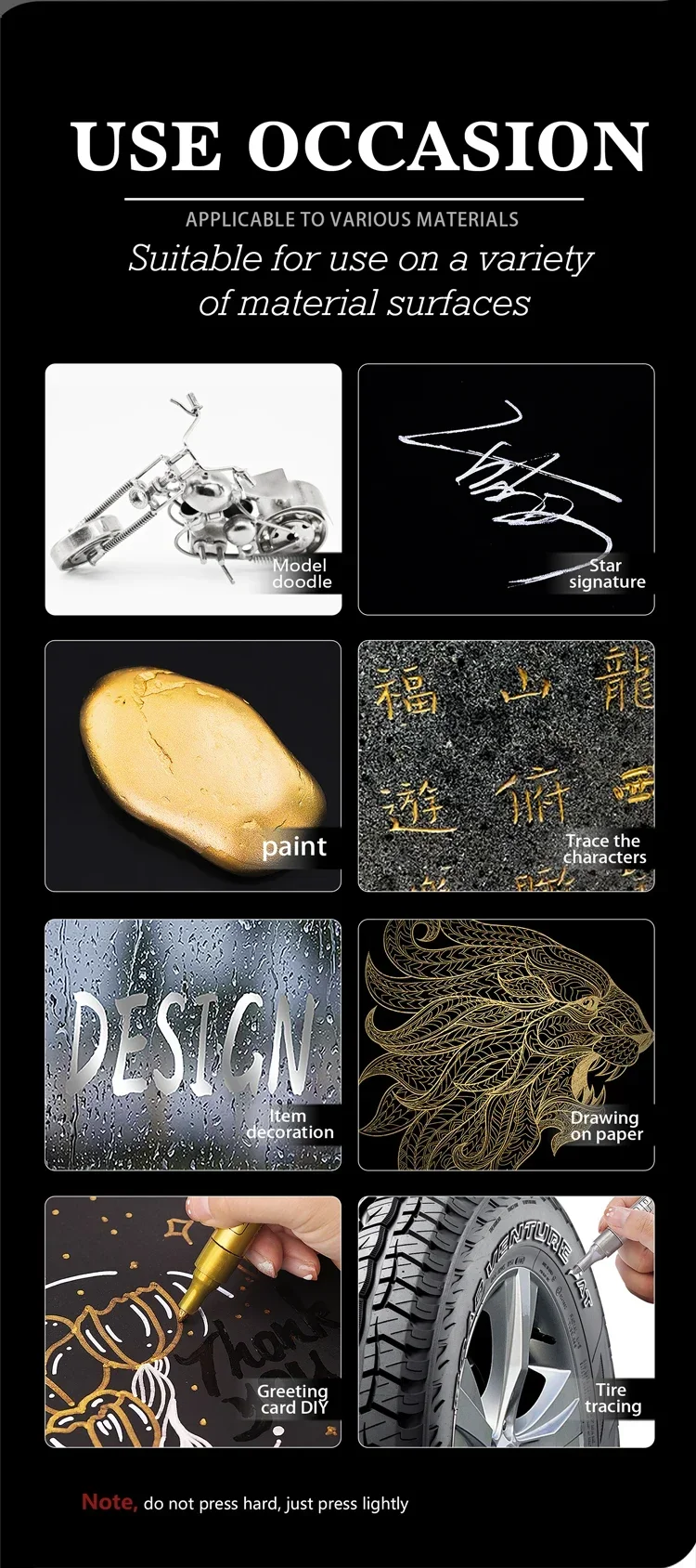 GuangNa Permanent Metallic Farbmarker-Set mit Tintenstiften für DIY-Harzformen, Reifen, Metall, Öl, Gold, Silber, Weiß, Schwarz – Detail 16