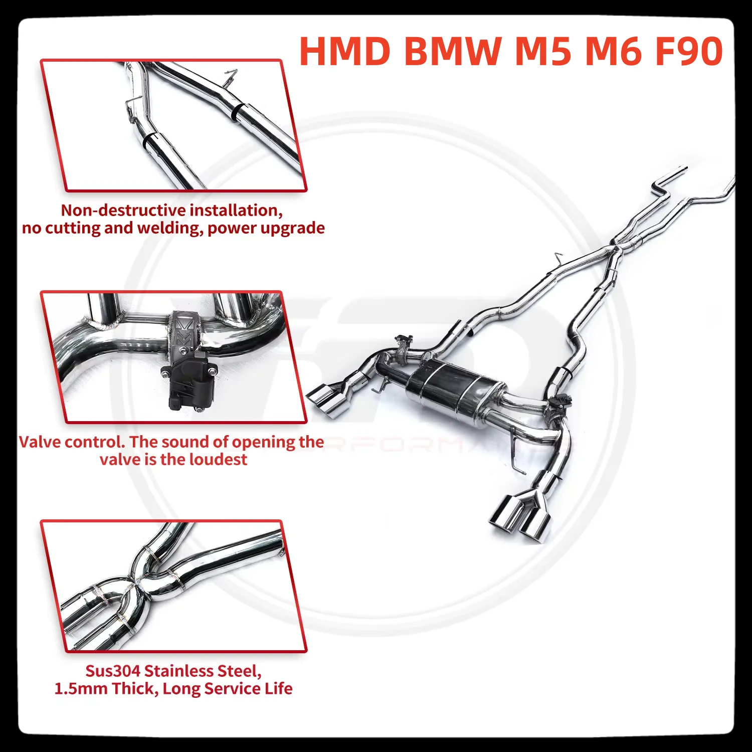 HMD Hot Sale Stainless steel Exhaust Catback for BMW M5 M6 F90  with valves muffler