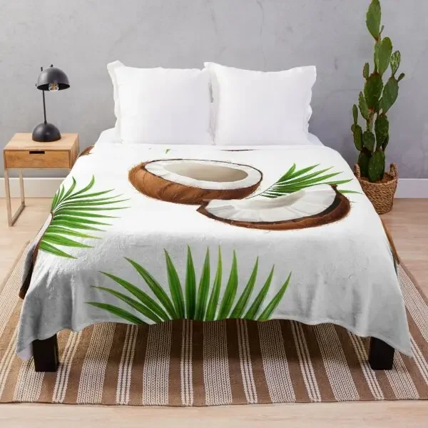 

Coconut Fresh Fruit Flannel Throw Blanket Super Soft Blanket for Sofa Bed Couch Travel King Queen Full Size Lightweight Warm