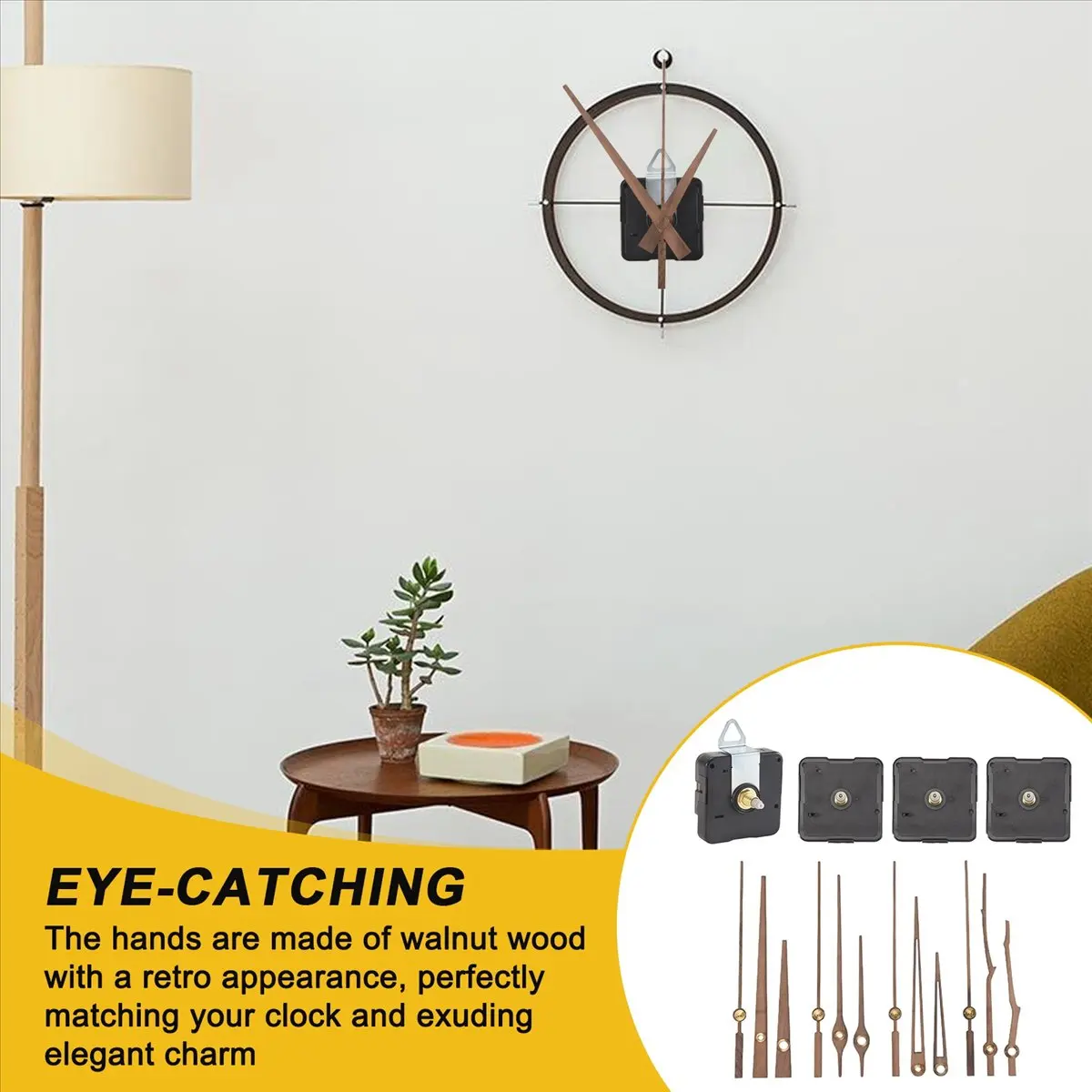 

4 Pcs Quartz Clock Movement Mechanism Parts with 4 Types of Walnut Wood Clock Hands Clock Accessories for Clock Repair