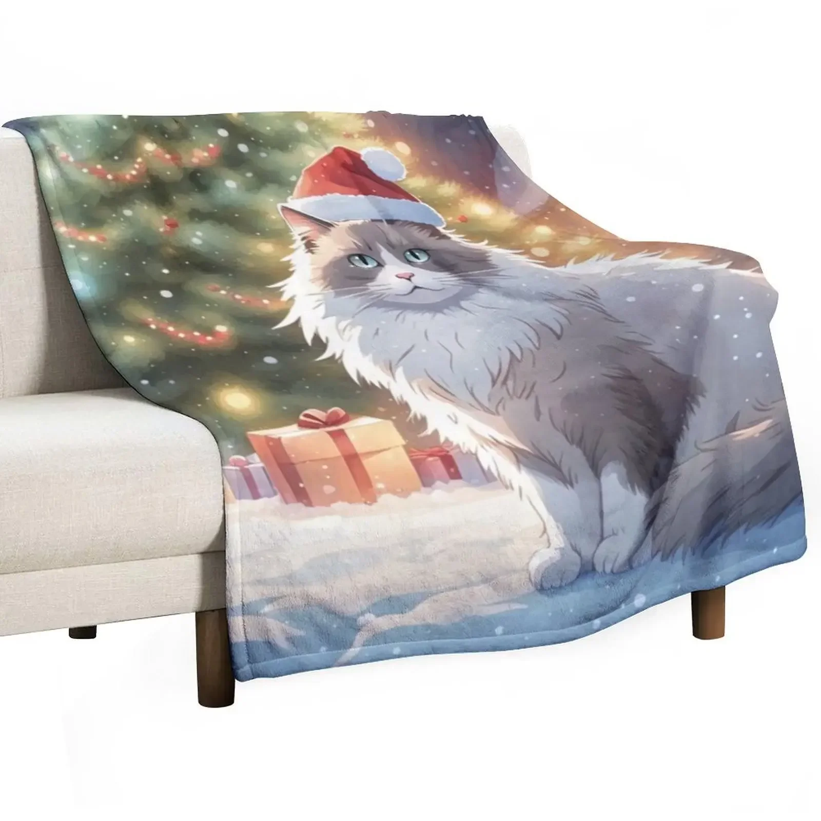 

Christmas Ragdoll cat Throw Blanket Hairys Loose Designers Blankets