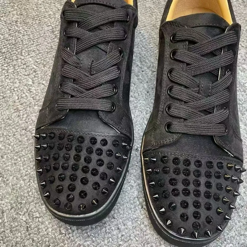 

Luxurious Men's Casual Sneakers, New Fashion Designer Rivet Shoes, Large Size Black Red Nubuck, Rock Style Party Men's Shoes