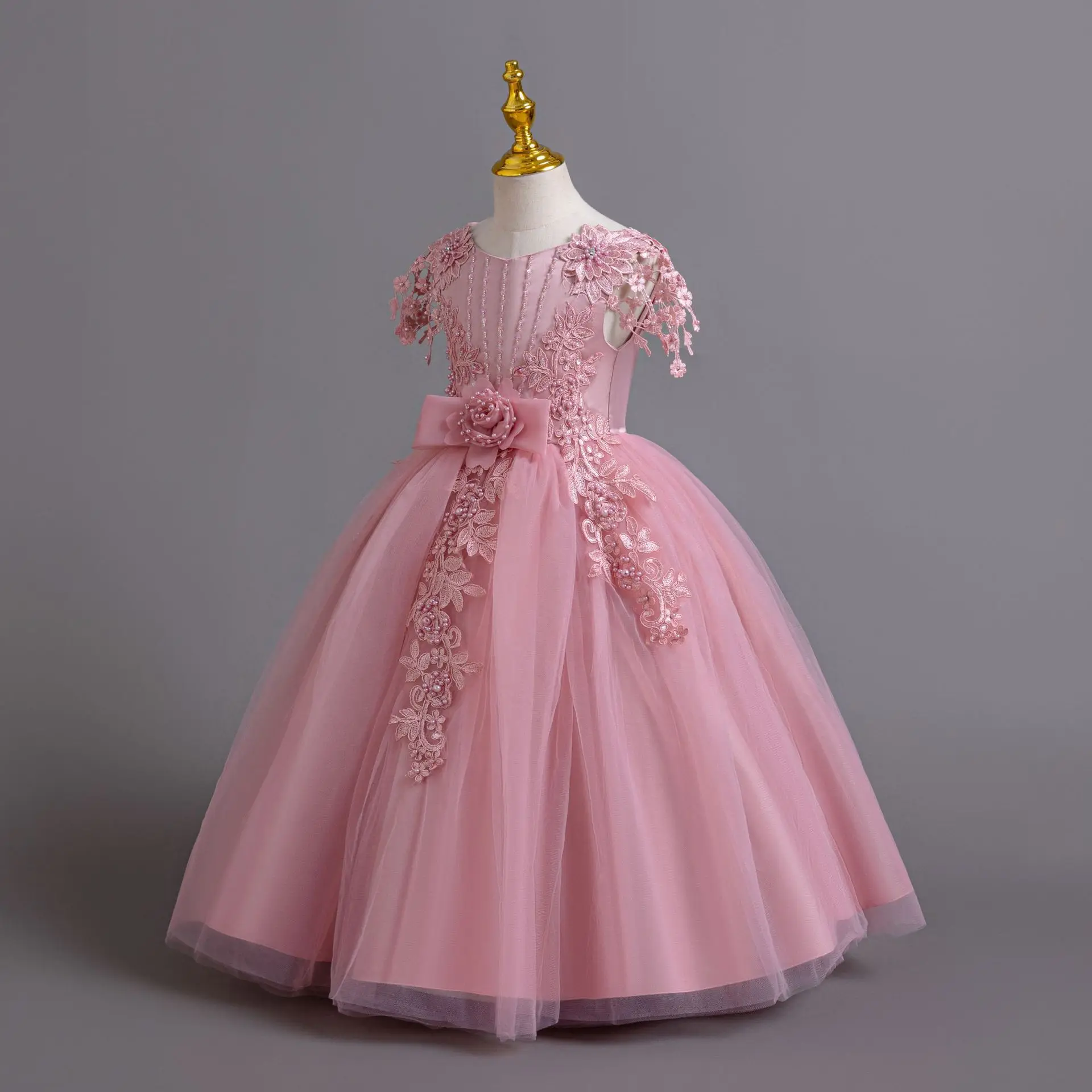 Hochwertiges, elegantes Partykleid für Mädchen, ärmellos, mit Perlen besetzt, Blumenmädchenkleid, formelles Ballkleid für Kinder, für Hochzeit, Geburtstag, Schönheitswettbewerb – Detail 4