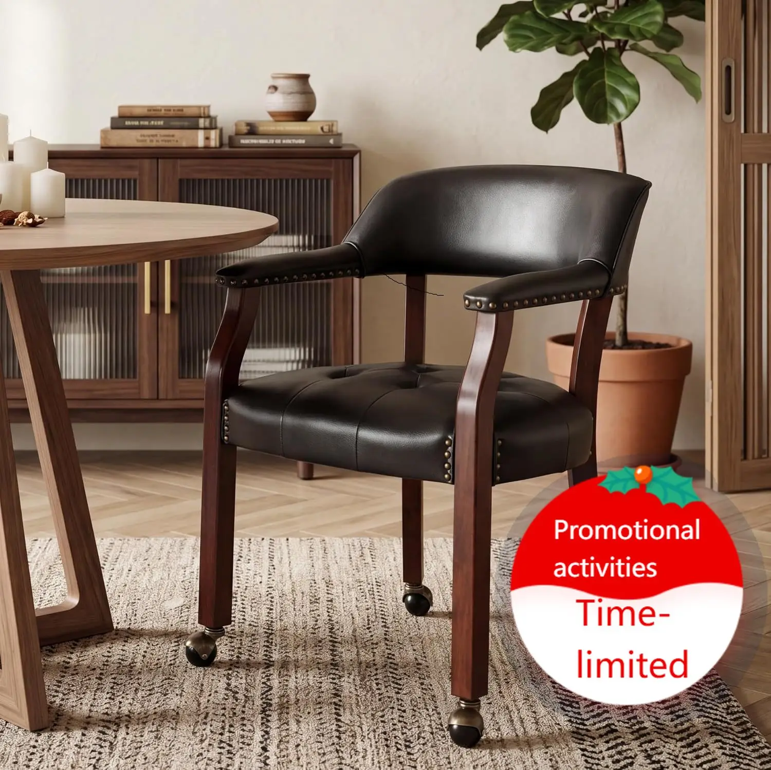 Large Dining Chairs with Casters and Arms, Rolling Dining Chairs with Wheels, Accent Game Chairs Boss Caption's Chairs, 26