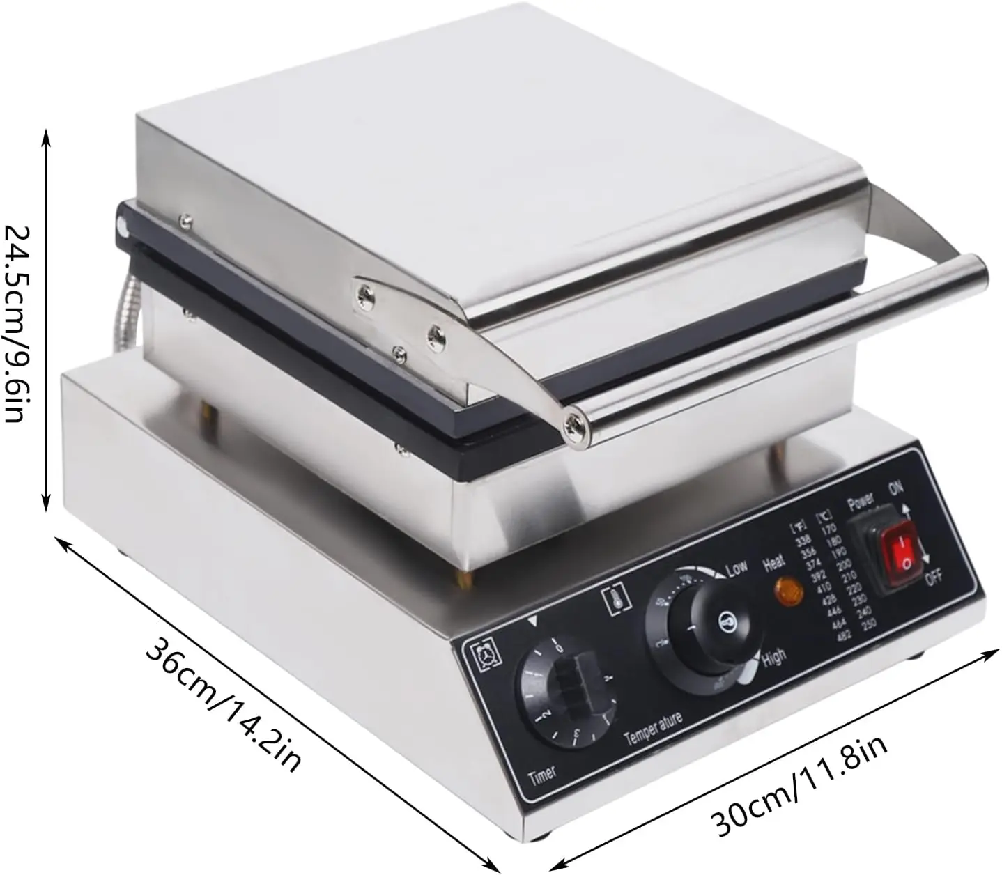 Juego de desayuno de 1750w, máquina para hacer gofres de acero inoxidable, gofrera cuadrada, platos extragrandes antiadherentes, Control de temperatura y tiempo