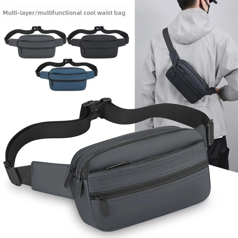 

Portable PU Men's Waist Bag Adjustable Single Shoulder Crossbdoy Chest Bag Multilayer Multifunctional Running Pouch Belt Outdoor