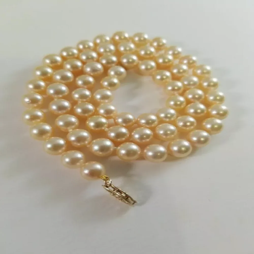 Beautiful AAA 9-10mm Natural South  Sea Authentic Yellow Pearl Necklace 14K 16/36inch