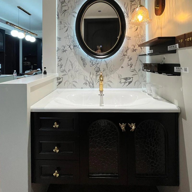 

Washbasin cabinet combination French retro style toilet washbasin bathroom cabinet ceramic integrated basin sink customization