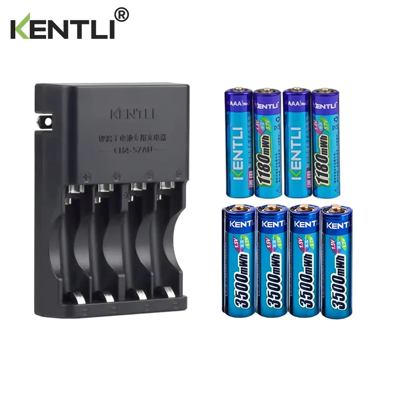 KENTLI 8pcs 1.5v aa aaa batteries Rechargeable Li-ion Li-polymer Lithium battery + 4 slots AA AAA lithium li-ion Smart Charger