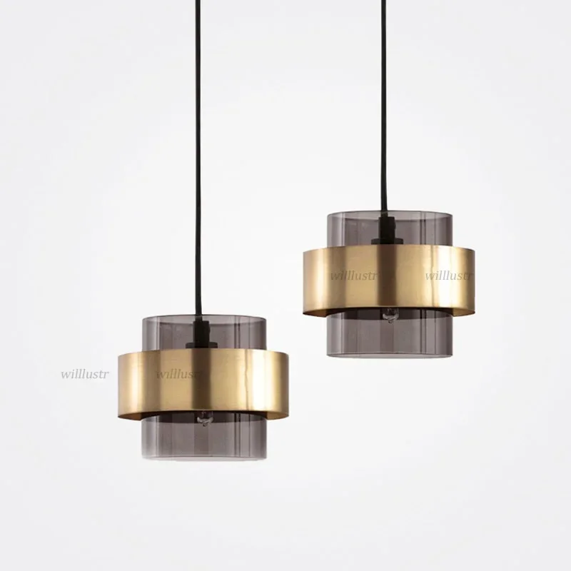 

Glass Iron Pendant Lamp Amber Smoke Copper Color Suspension Light Hotel Cafe Bar Dining Room Bedside Hanging Ceiling Chandelier