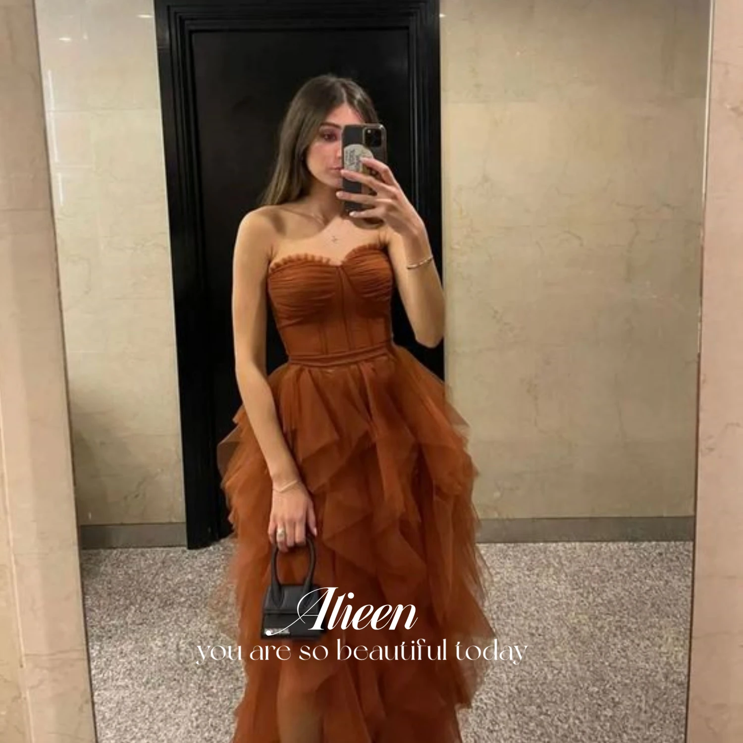 

Aileen Cocktail Long Dress Party Evening Elegant Luxury Celebrity Sharon Happy Dress 2024 Prom Burnt Orange Womens Dresses Mesh