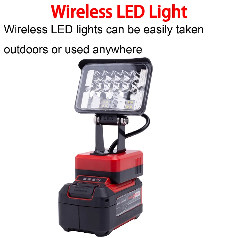 Luz de trabalho LED externa sem fio com USB para Einhell OZITO Bateria de íon de lítio sem fio de 18 V Potência real de 12 W (sem bateria)