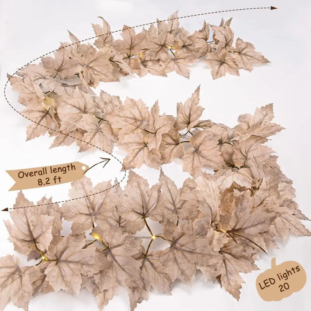 Realistic Leaf Garland Festive Maple Leaf Garland with Led Lights for Halloween Thanksgiving Decor Indoor Outdoor Hanging Faux