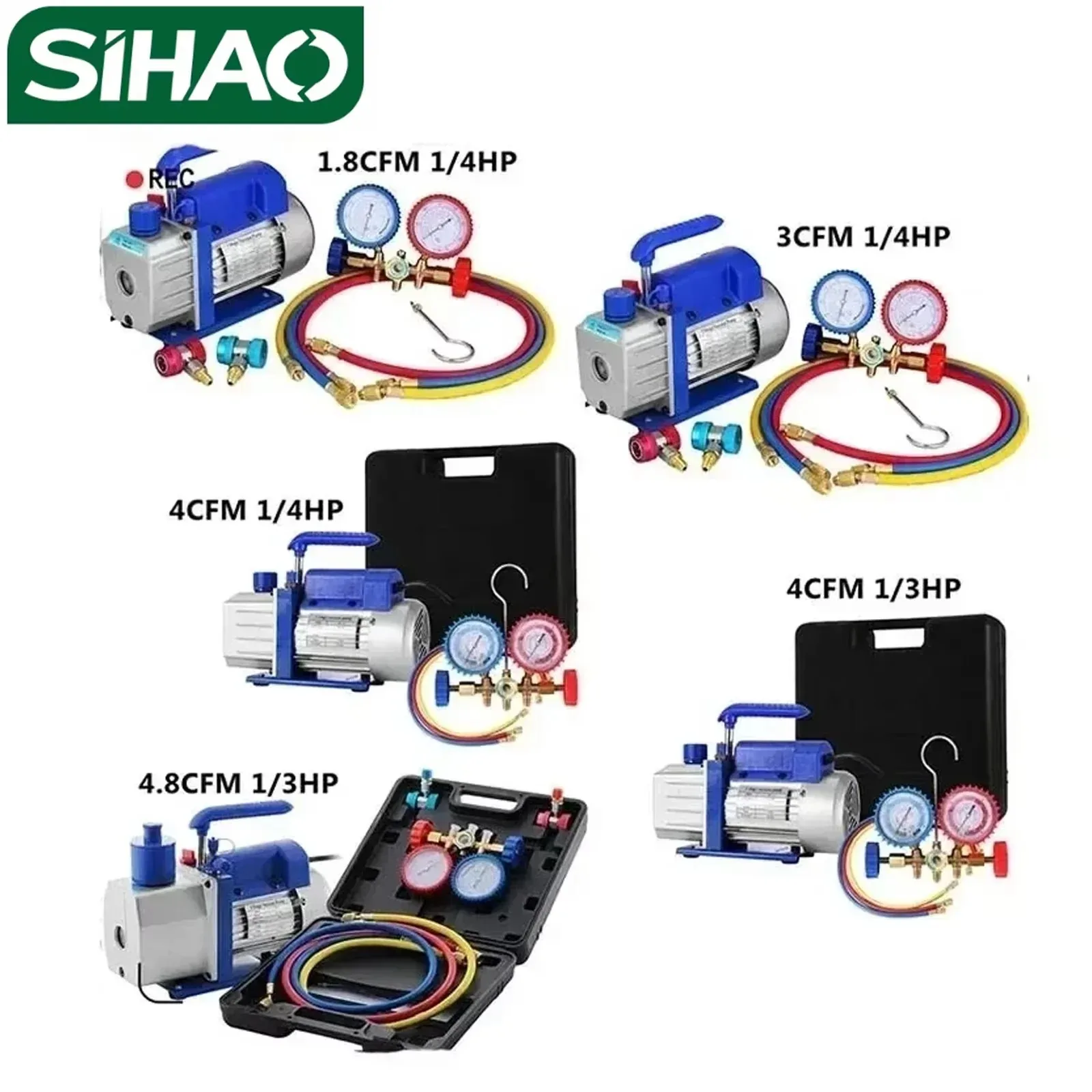 Vacuum Pump with Gauges AC Refrigerant HVAC Refrigeration Vacuum Packing Air Condition Automobile Maintenance 1.8-4.8CFM