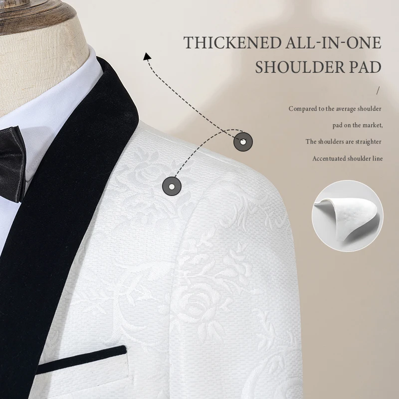 ST Cassy High Quality luxury Retro carving Slim Fit Tuxedo Prom Suit Fashion white Male Groom Wedding three-piece