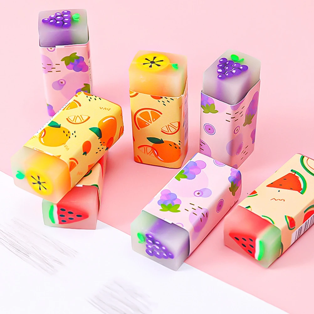 

18 Pcs Fruit Style Eraser School Stationery Kids Student Office Supplies PVC Practical Function Removal Design Gift Rubber