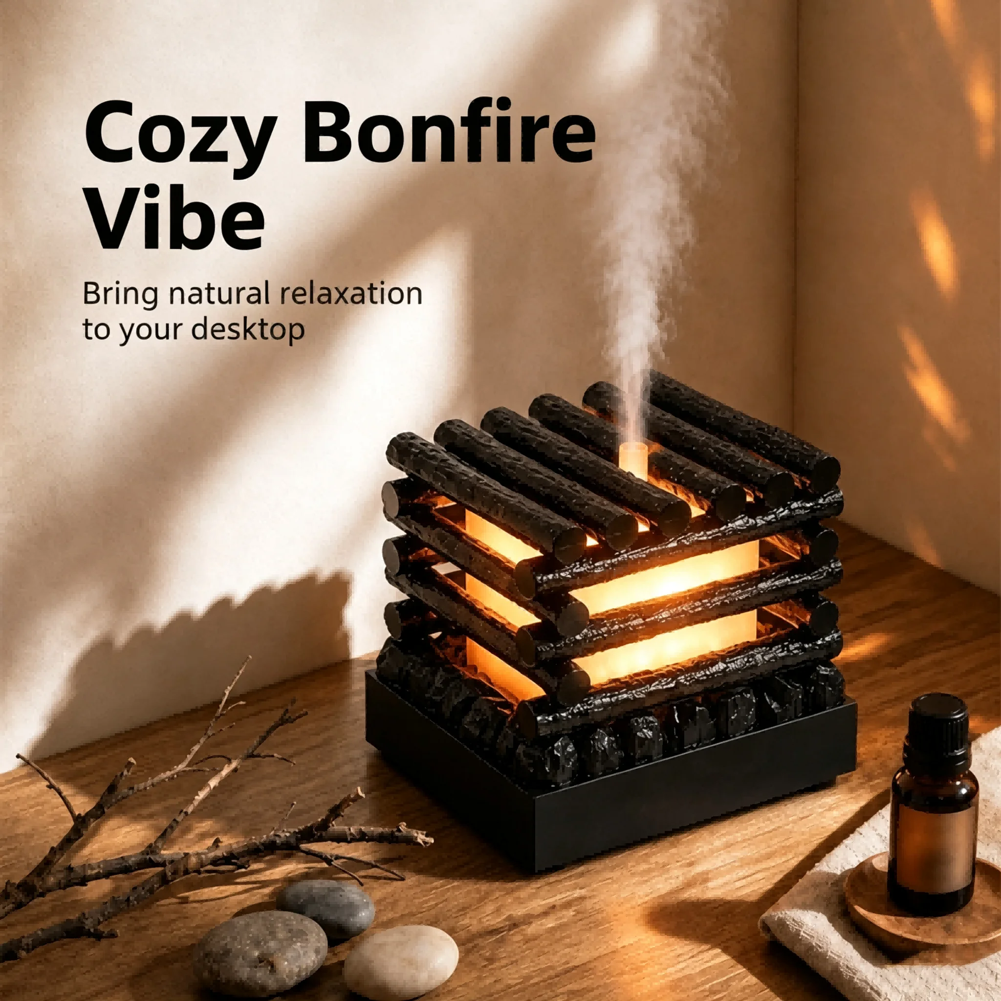 Bonfire Humidifier, Flame Aroma Diffuser Retro Style Design, Home Decoration,Essential Oil Diffuser, Perfect Gift for Christmas