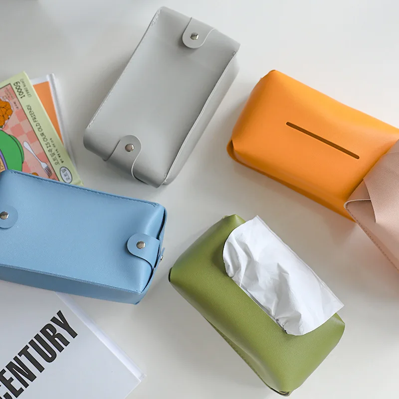 PU Leather Square Tissue Box Cover Napkin Holder Foldable Handkerchief Case For Kitchen Accessories Desktop Storage Organizer