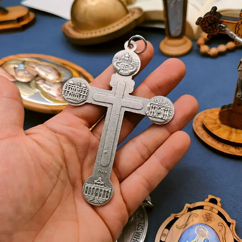Metal Big Cross Pendant 9.5 x 7cm Roman Four Great Halls Alloy Crosses for Necklace Religious Jewelry
