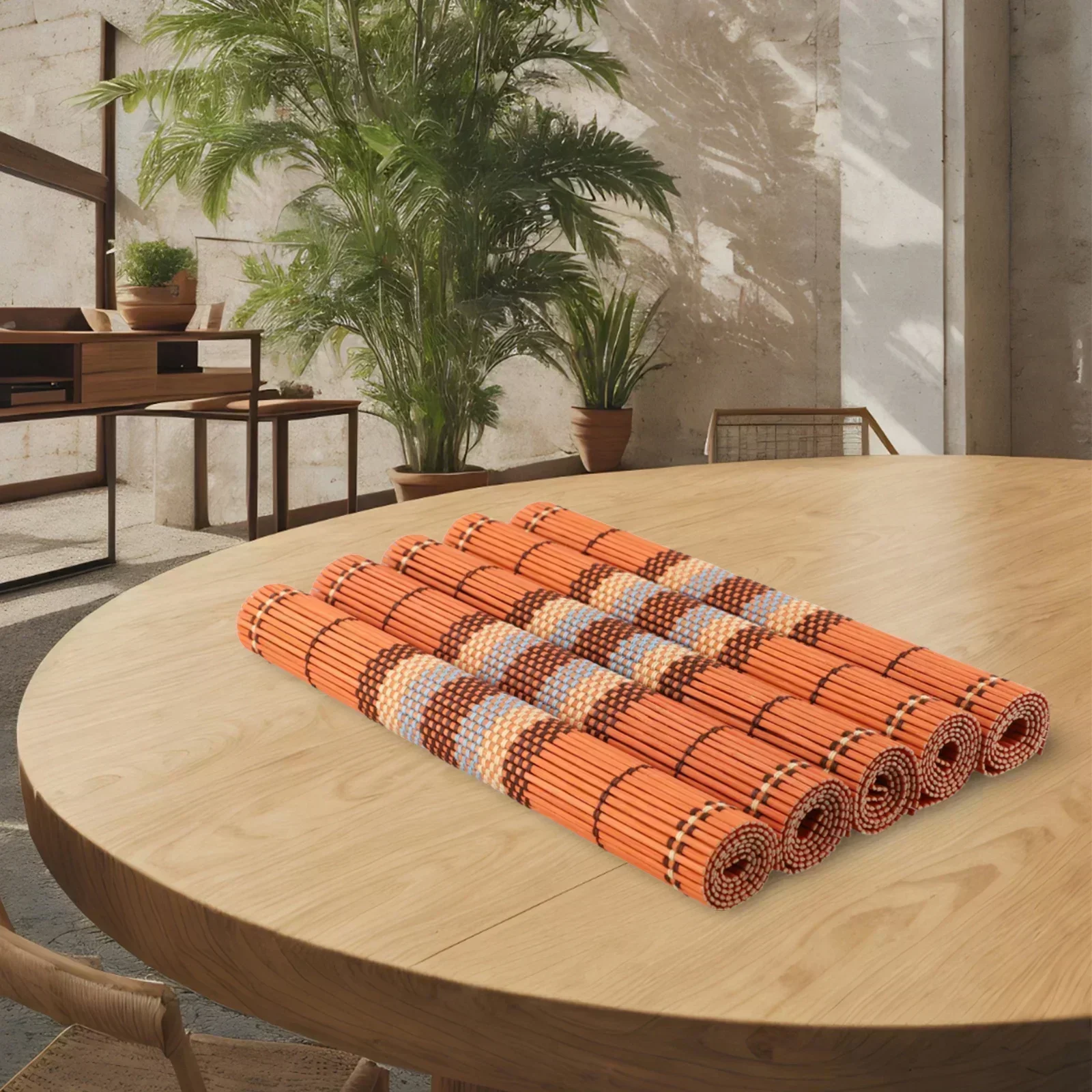 Durable Bamboo Dining Placemats 5pcs Woven Ribbed Table Mats AntiSlip & Heat Resistant Protect Your Furniture