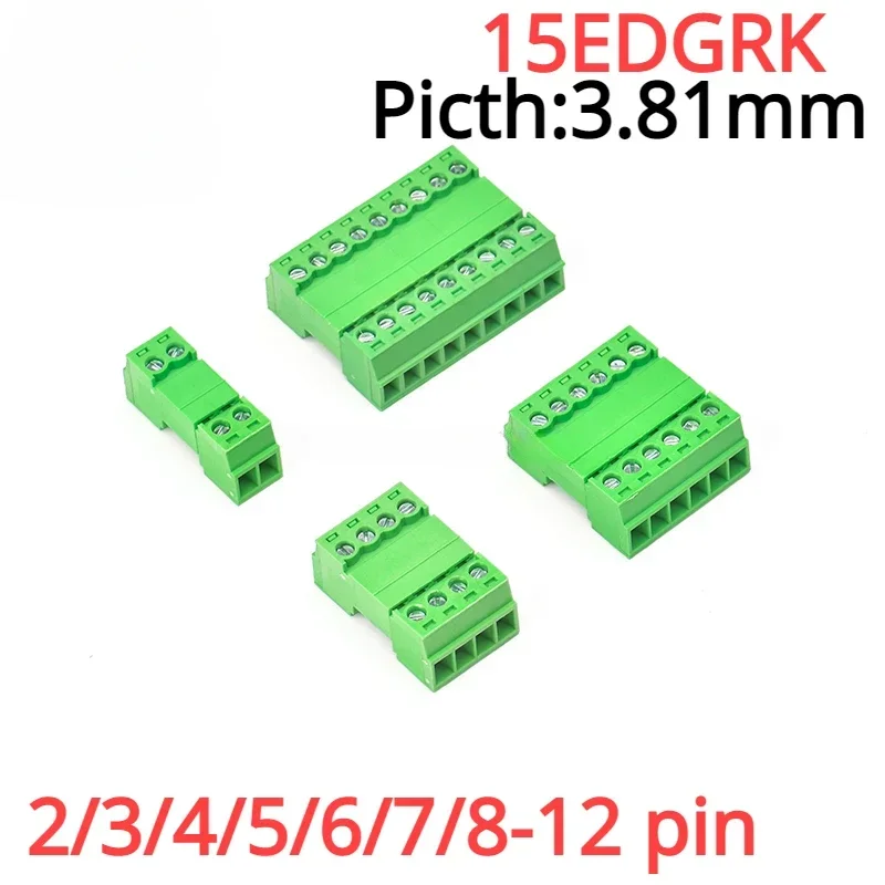 2Sets 15EDGRK 3.81mm 2/3/4/5/6/7/8-24 pin right angle screw terminal block connector 15EDG 3.81MM pitch Plug + Pin Header Socket