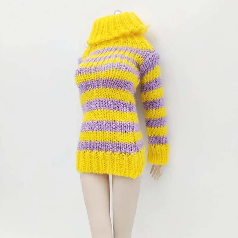 Gelber Streifen-Pullover-Rock im Maßstab 1:6, langärmeliges Kleid, Modell für 12-Zoll-Action-Figuren-Spielzeugsammlungen