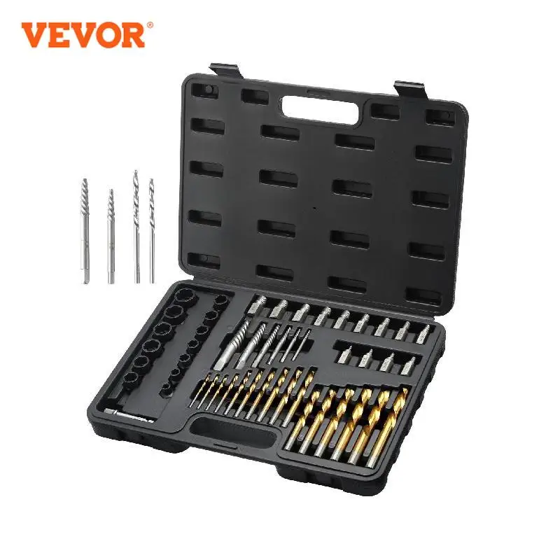 VEVOR 48PCs Bolt Extractor Screw Extractor Set 13 PCS Bolt Extractor Set 19 PCS Screw Extractors 16 PCS Reverse HSS Drill Bits