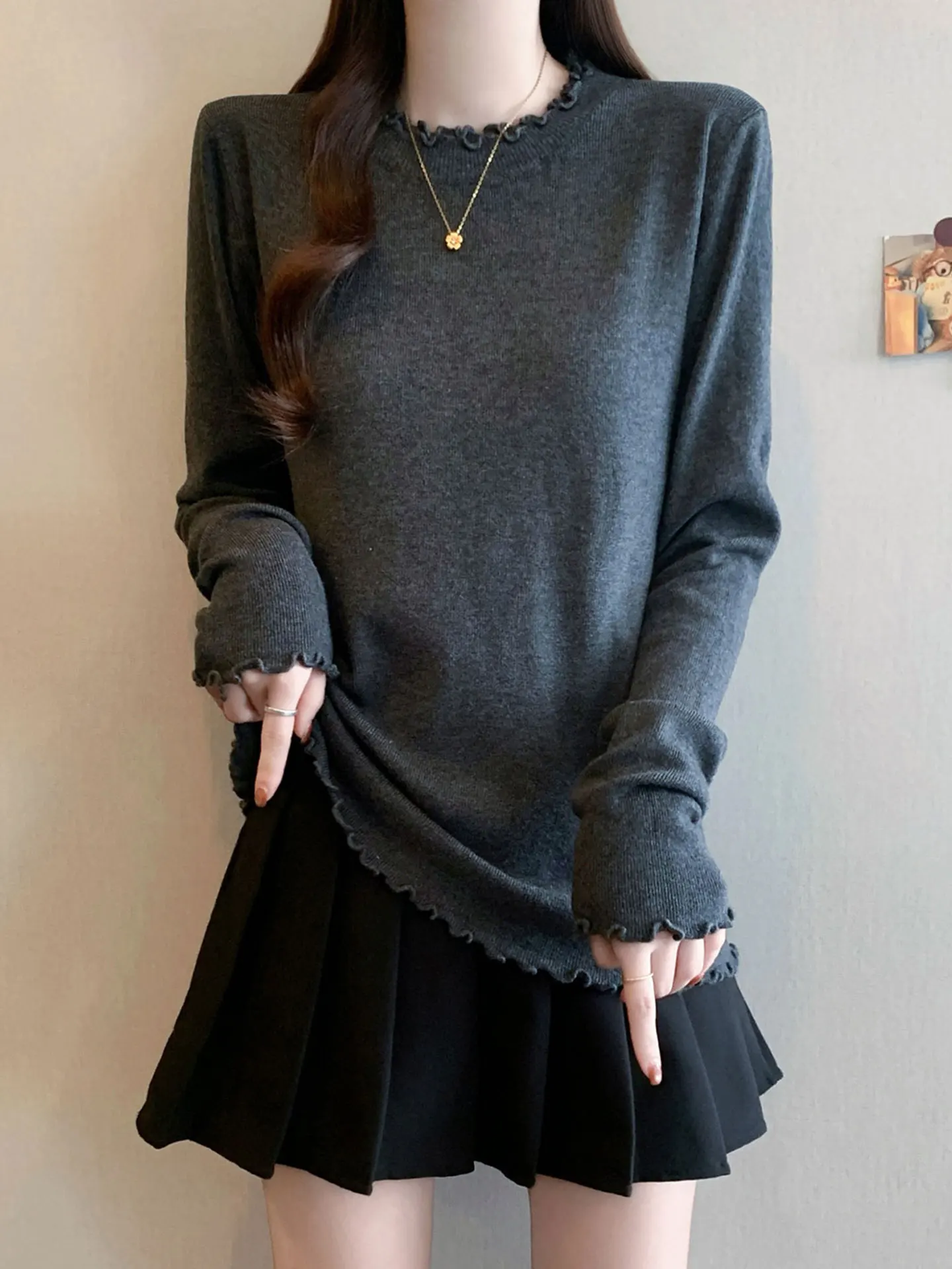 

ay Long Sve Knitted Slim Fit Women's irt Autumn plus Size Faionable Base Layer Top Casual Sle plus Size Inner Wear