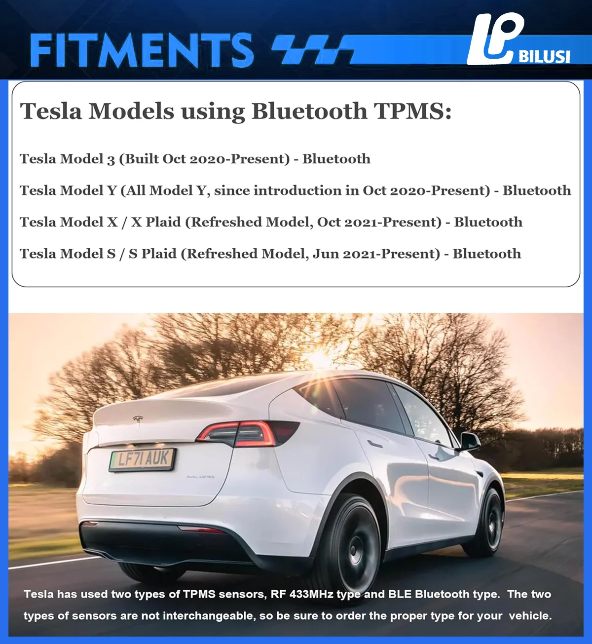 Bilusi Tesla BLE Sensore di pressione dei pneumatici Bluetooth per Tesla Model Y/S/X /3 OE 2021-2023:1490701-01-B 1490701-01-C 1490701-01-D