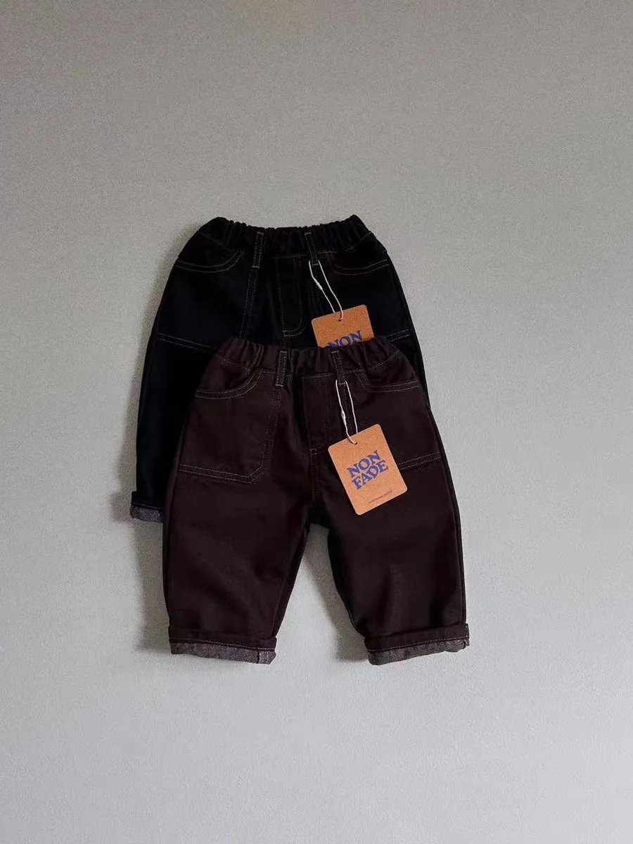 Pantalones de mezclilla para bebé, pantalón de pierna recta lisa, pantalones vaqueros versátiles de moda para niño pequeño, pantalones casuales